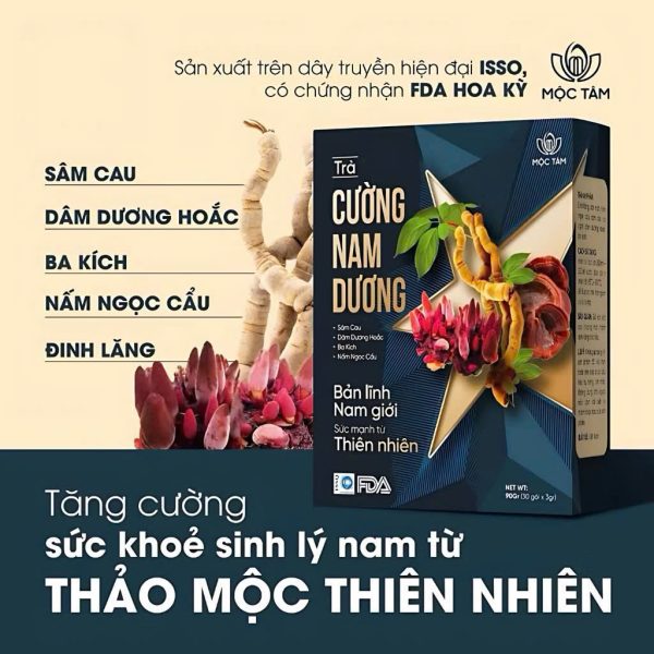 Trà Cường Nam Dương thảo dược tăng cường sinh lý nam, bổ thận, giảm đau lưng mỏi gối, tăng sinh lực - Hộp 30 gói x 3gr